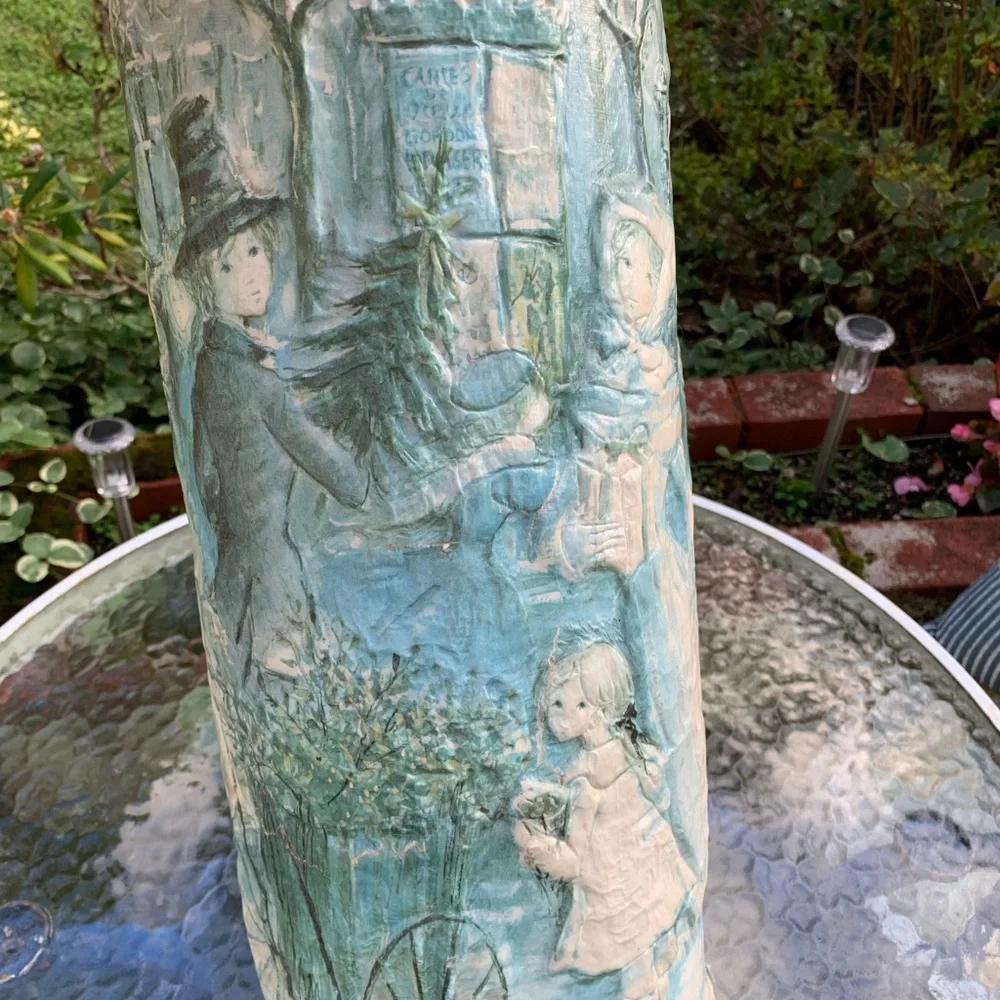 Vintage 3D Embossed Paper Mache Umbrella Holder Stand